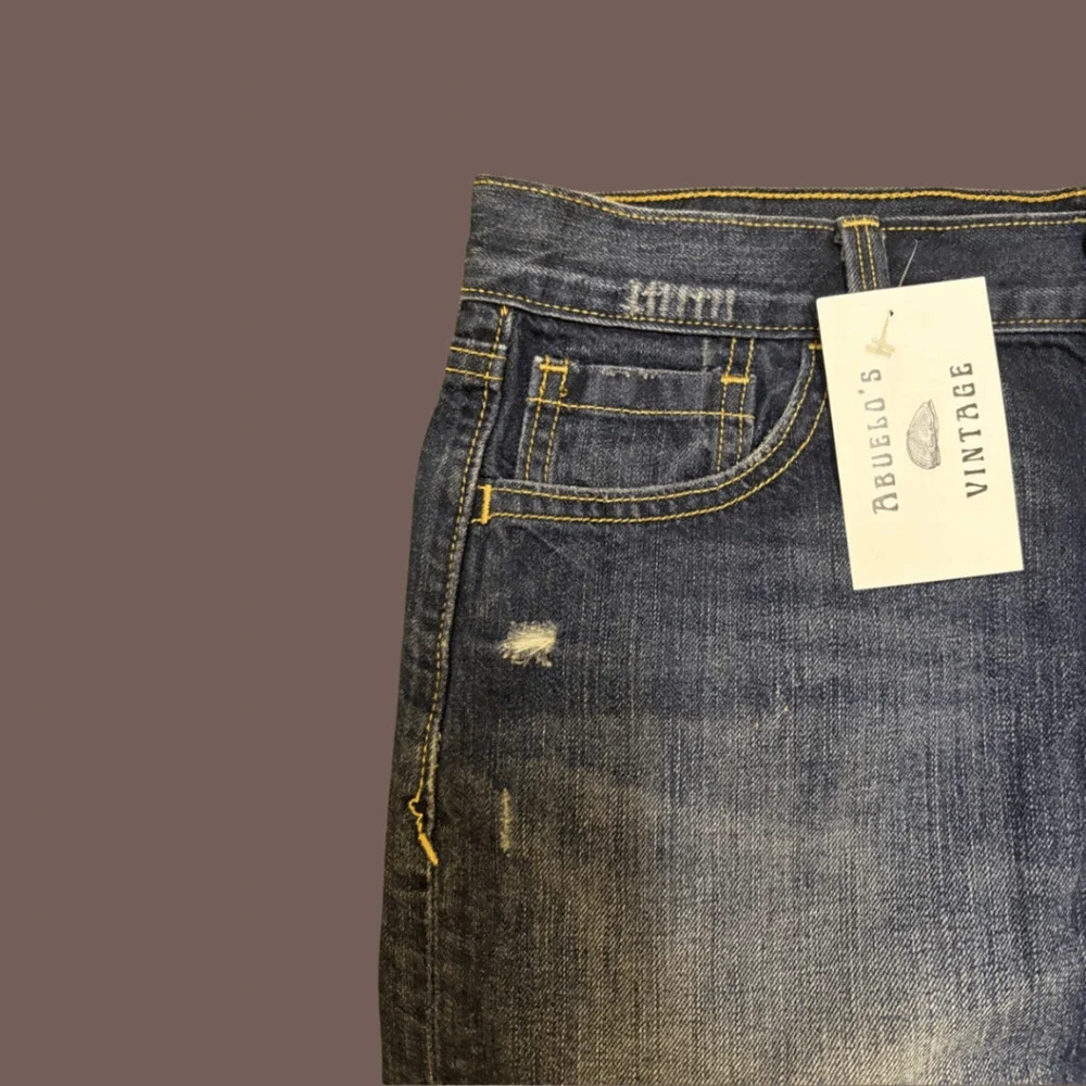 Old Navy Denim Mini Skirt | Distressed Dark Wash | Size 6 | Vintage